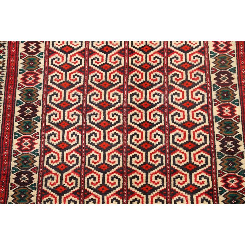 Geometric Persian Balouch Wool Area Rug Handmade Bedroom Carpet - 3'1" x 3'11"