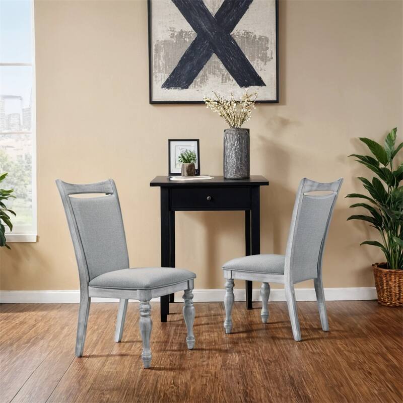 Upholstered Turned Leg Dining Chairs,Set of 2