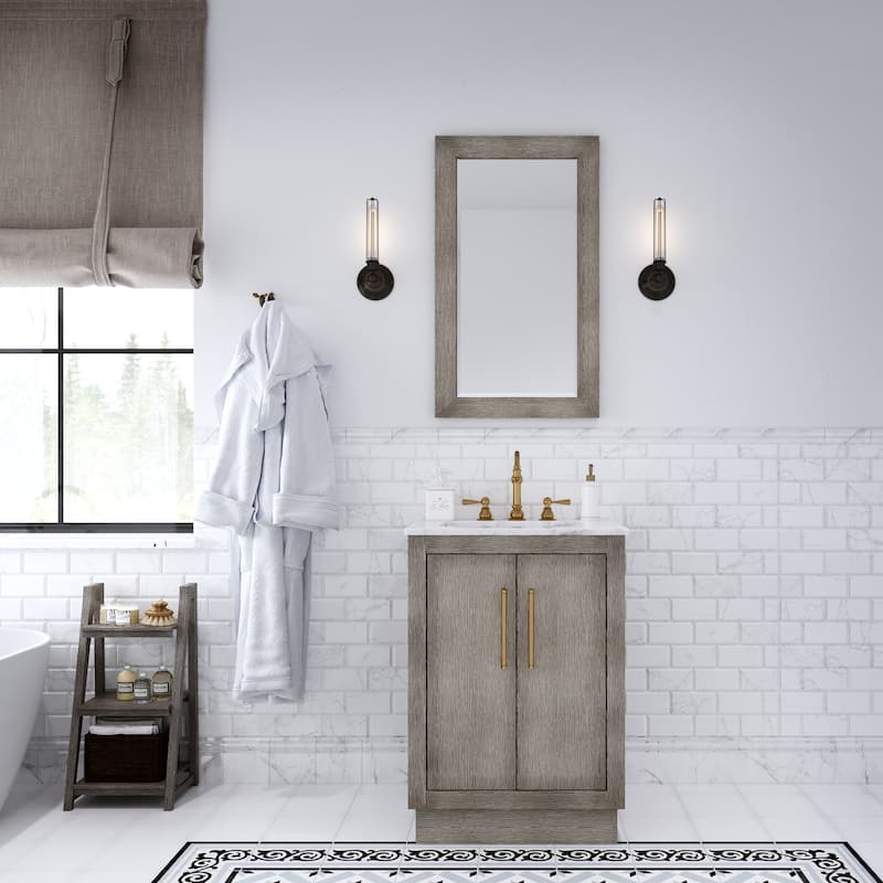 Hugo Carrara White Marble Countertop Vanity with Rectangular Mirror