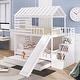 preview thumbnail 9 of 14, Twin Over Twin House Bunk Bed with Trundle & Slide White