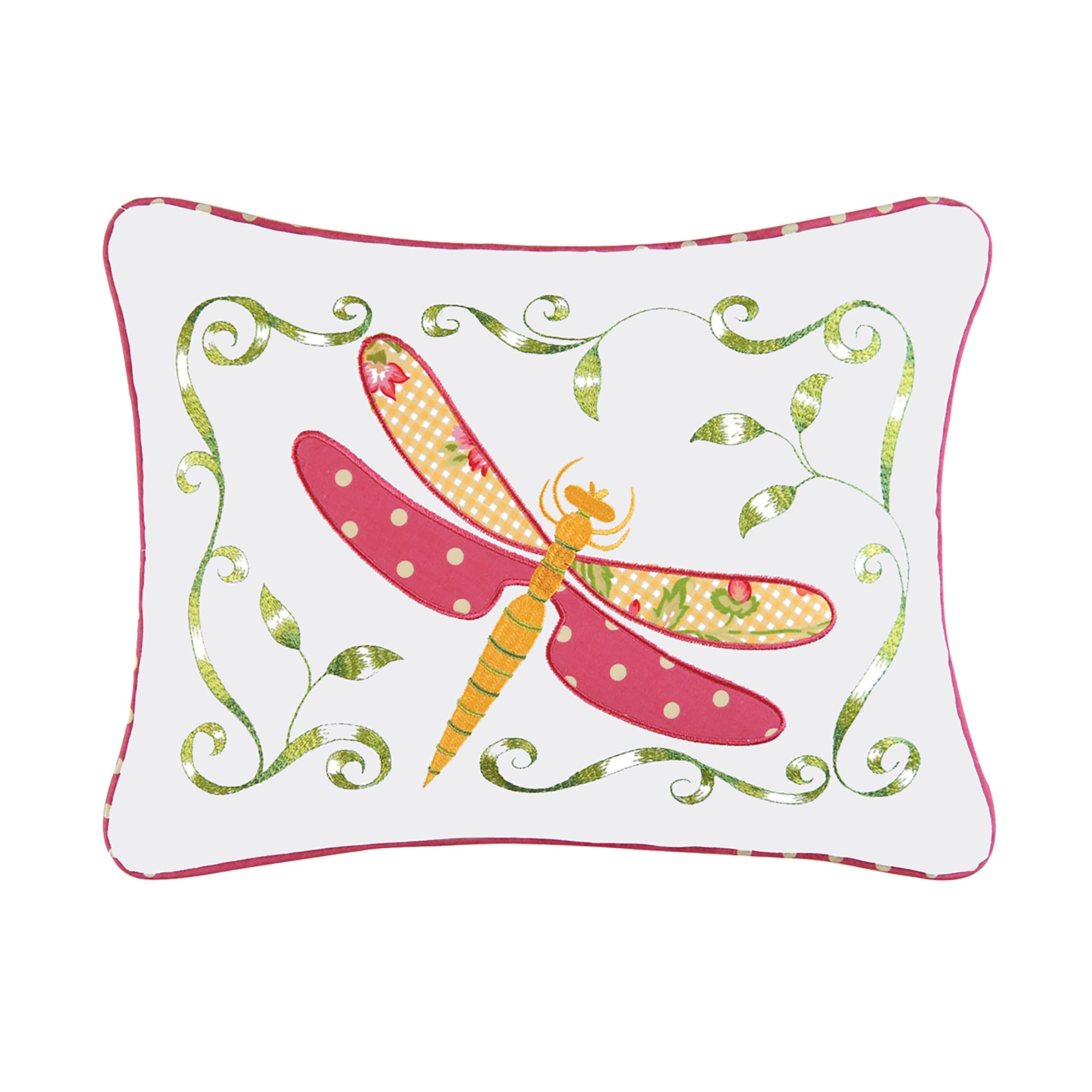 14" x 18" Pink Dragonfly Applique Pillow
