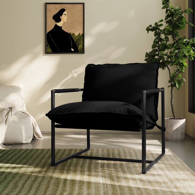 Modern Metal Frame Upholstered Sling Accent Armchair - Black