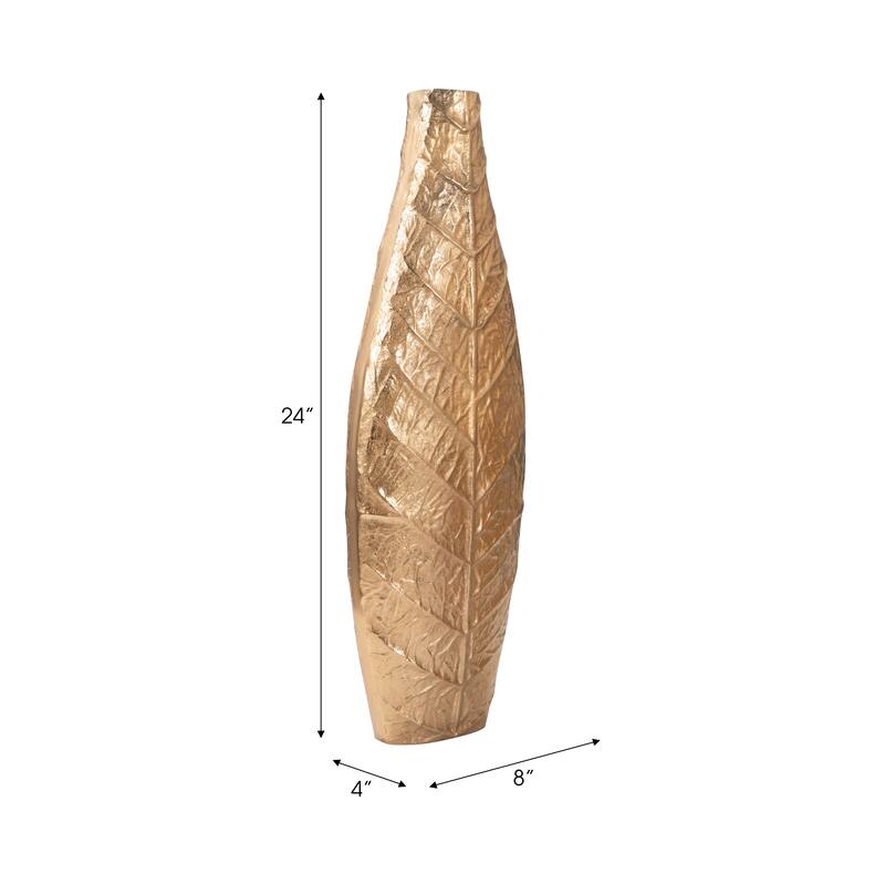 Metal Sleek Leaf Vase - Gold