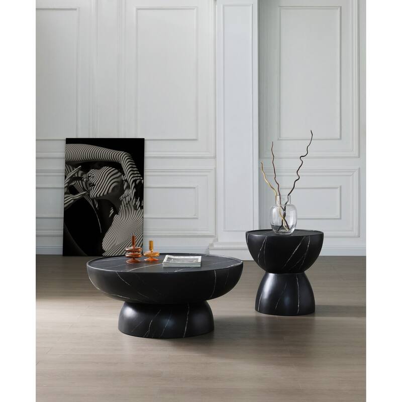 Modrest Akron Modern Black & White Faux Marble Round Coffee Table