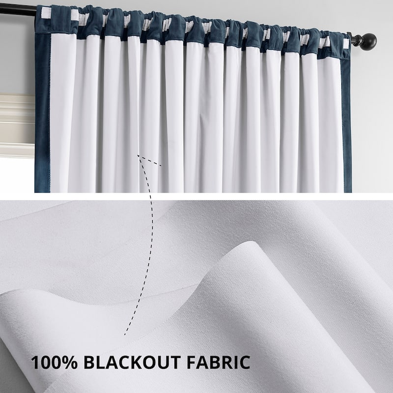 Exclusive Fabrics Signature Extra Wide Midnight Blue Velvet Blackout Curtain (1 Panel) - Luxurious Blackout Drapery