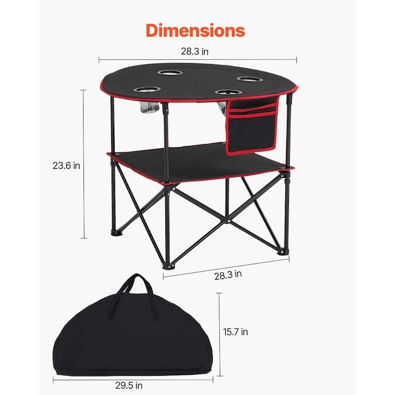 Black Foldable Camping Table with Waterproof Surface and 4 Cup Holders for Compact Travel Design