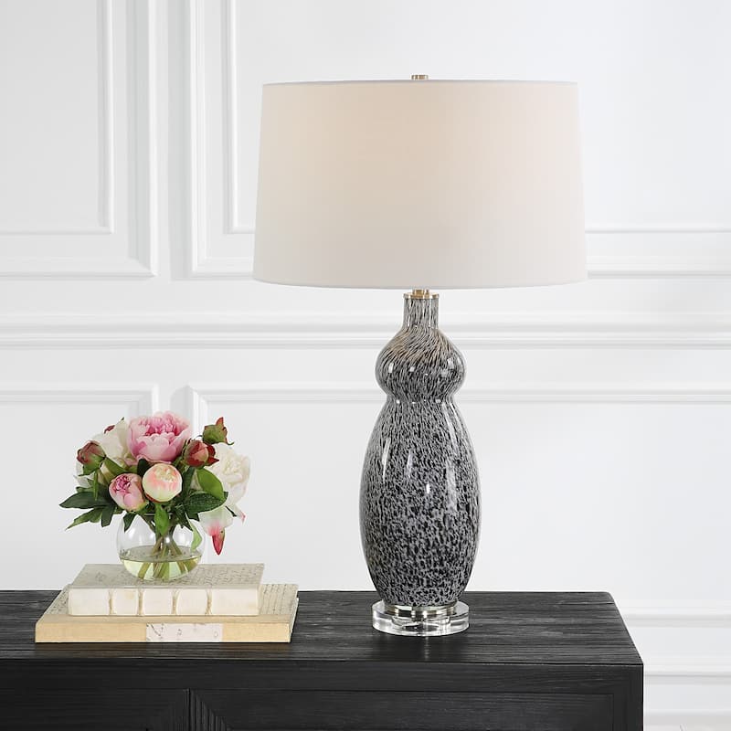 Curvy Glass Table Lamp with Tapered Shade - 29" - Black