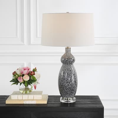 Curvy Glass Table Lamp with Tapered Shade - 29" - Black