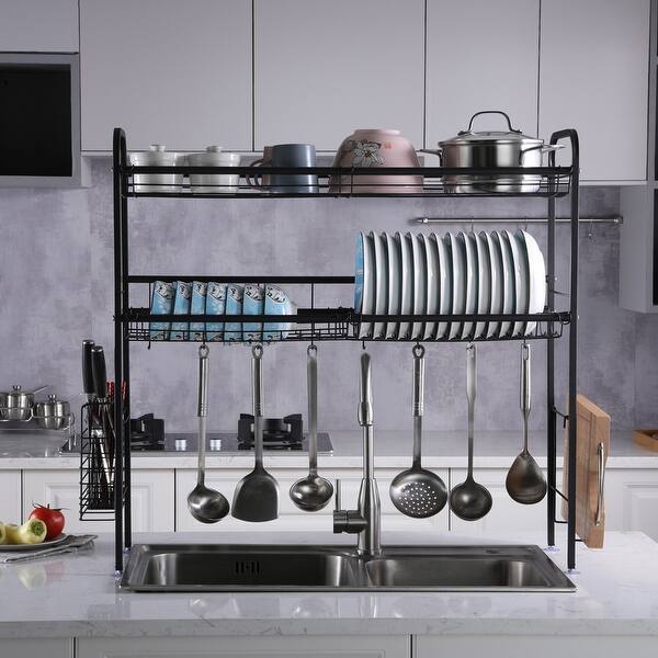 Stainless Steel Double Layer,Kitchen Storage Dish Rack Bowl ...