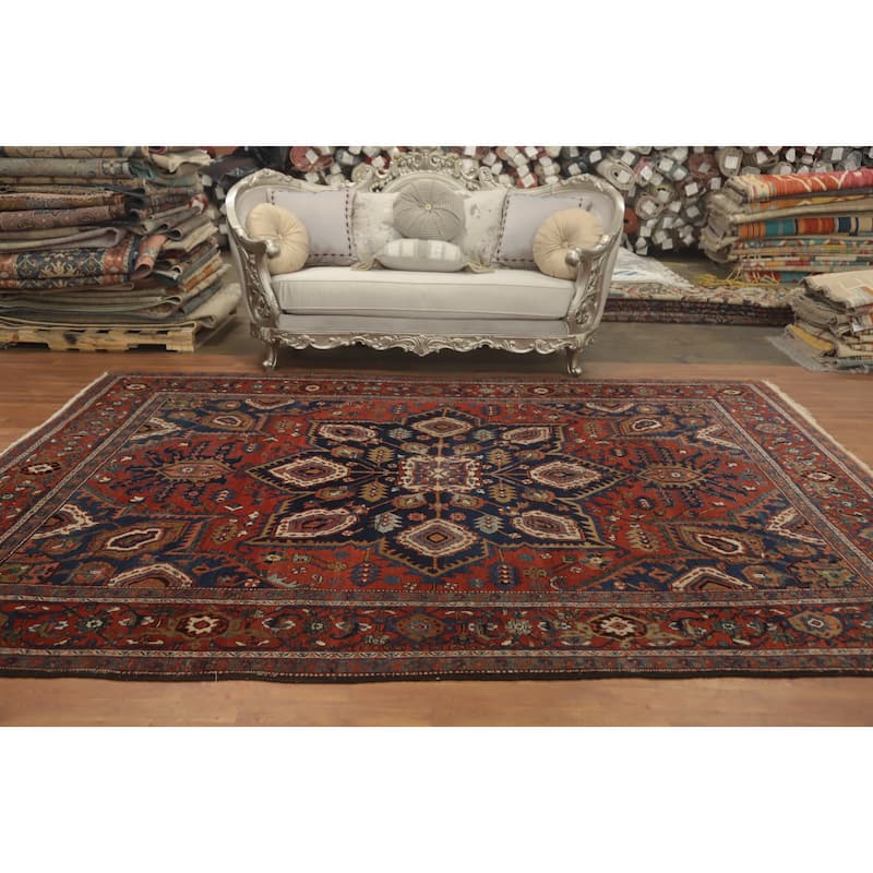 Hand Knotted Oriental 100% Wool Carpet Traditional Medallion Oranges & Rust Heriz (serapi) Area Rug - 11' 5'' X 8' 8''
