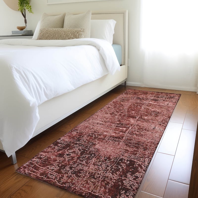 Machine Washable Indoor/ Outdoor Abstract Solid Chantille Rug - Merlot - 2'3" x 7'6"