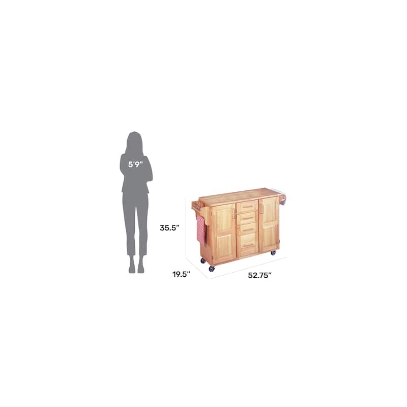 Natural Wood Kitchen Cart with Breakfast Bar