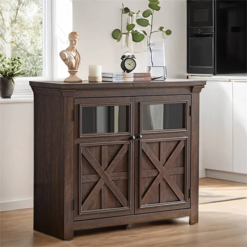 Wood Buffet Cabinet with 2 Doors and Metal Handle - Espresso