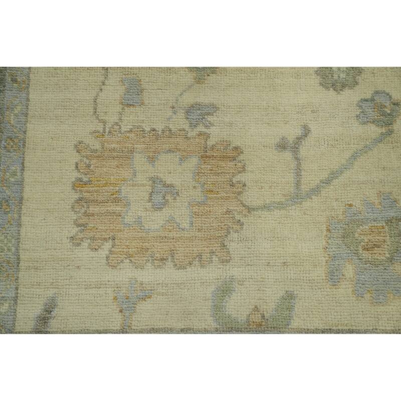 Earth Tone Wool Oushak Vegetable Dye Runner Rug, Floral Geometric Carpet - 13' 4'' X 2' 9''