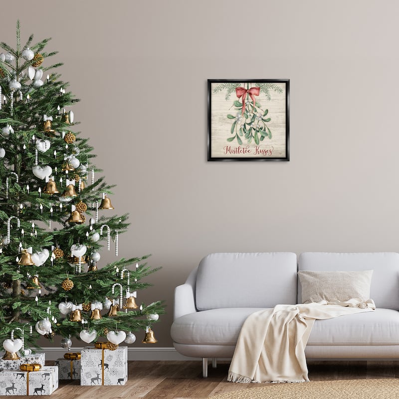 Stupell Rustic Mistletoe Kisses Framed Floater Canvas Wall Art Design By Mollie B.