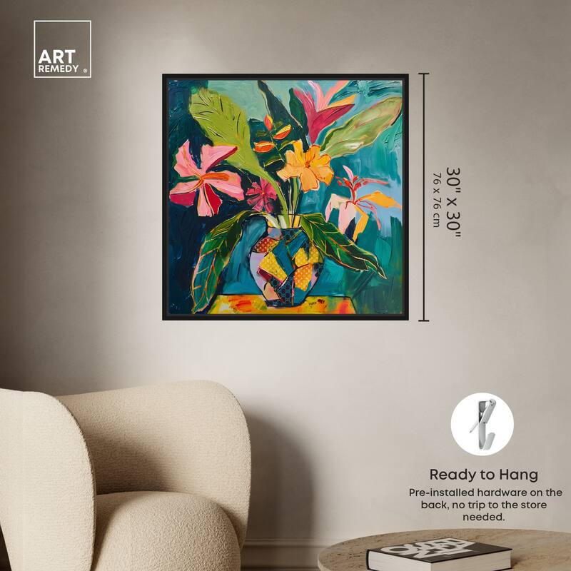 Art Remedy Vase Of Tropical Flowers Ii Framed Flowers In Vase Paintings