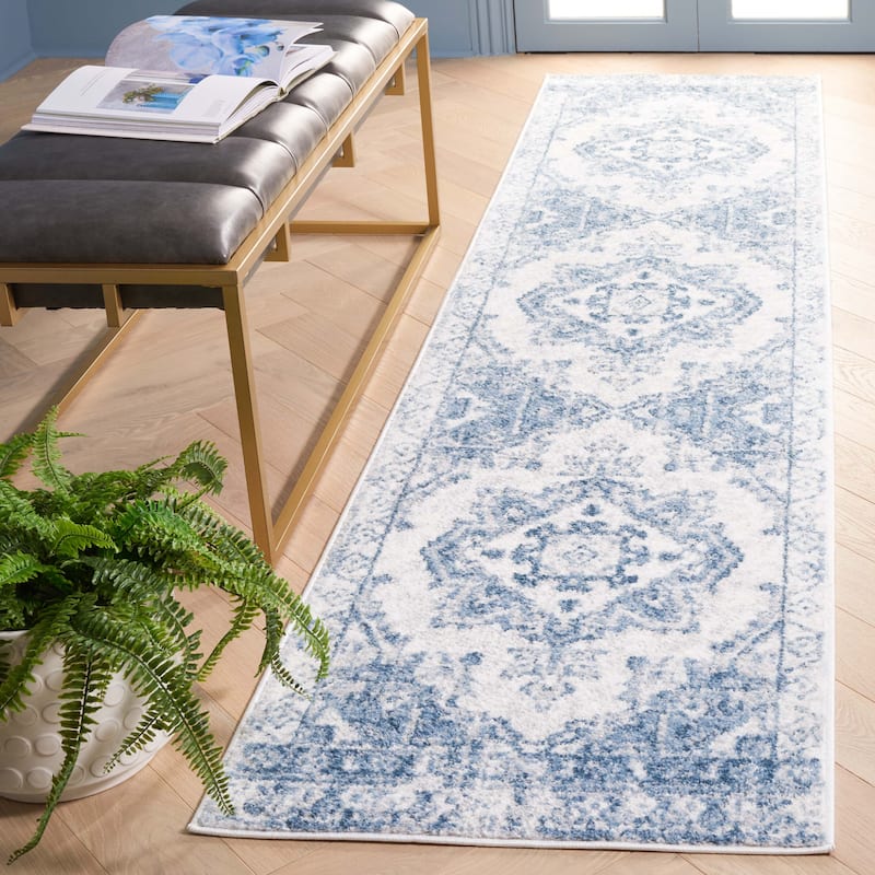 SAFAVIEH Layla Leanne Shabby Chic Farmhouse Rug - 2'2" x 9' Runner - Ivory Grey/Blue