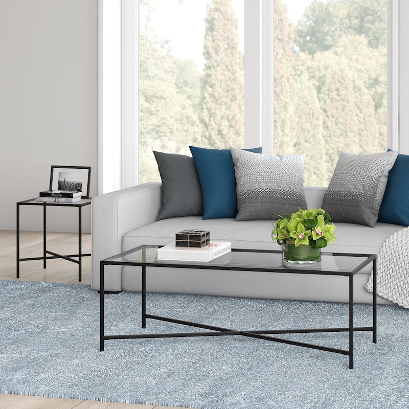 Henley 48" Wide Rectangular Coffee Table with Glass Top