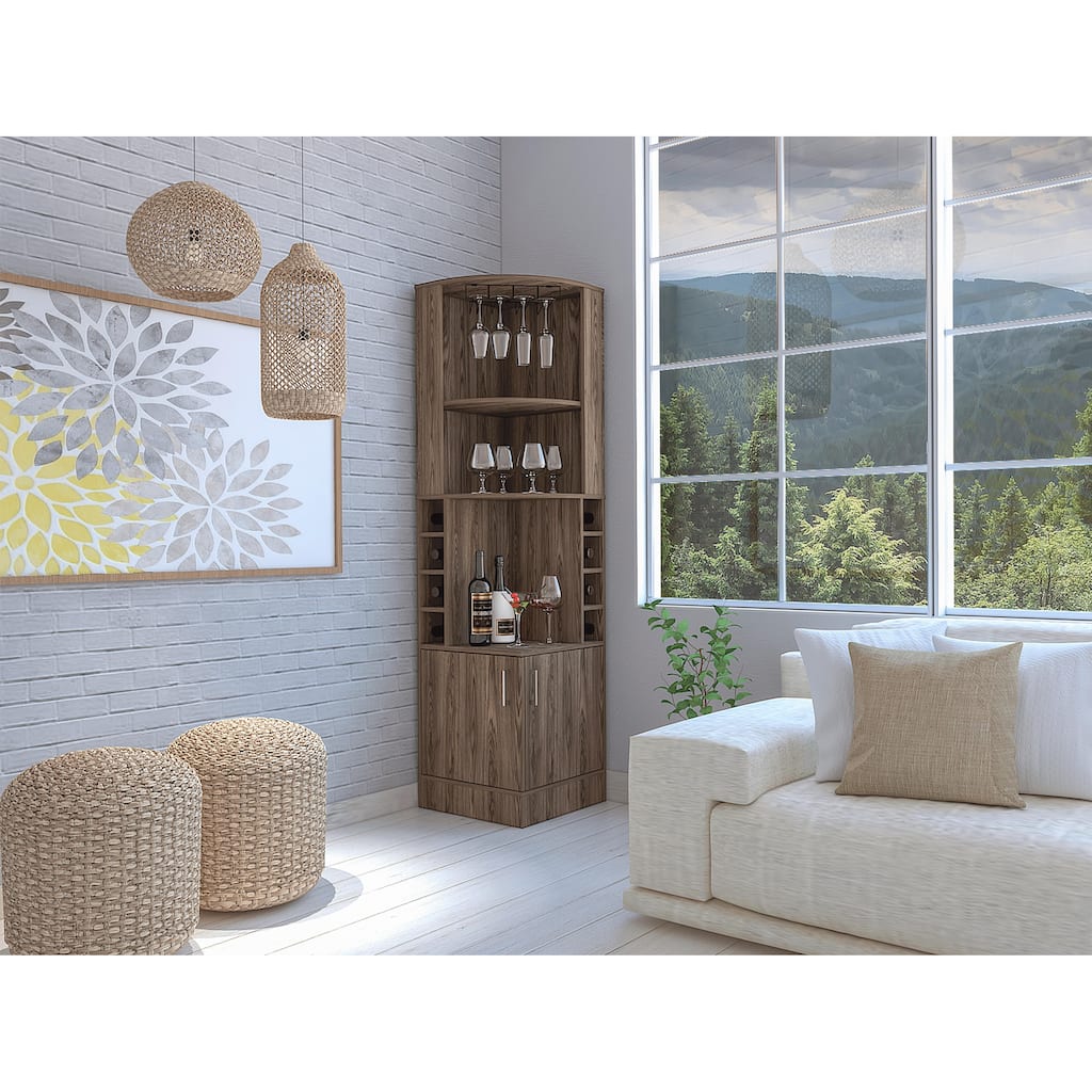 Syrah Corner Bar Cabinet, Two External Shelves