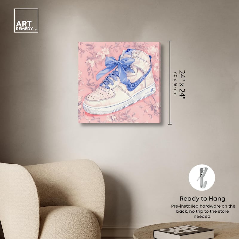 Blue Bow Sneaker Canvas by Art Remedy, Gallery Wrapped