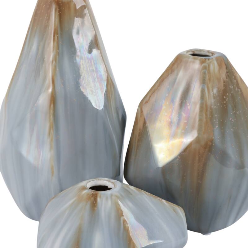Ceramic Vases Modern Faceted Casual Decor (Set of 3) - 3/7/9" Brown