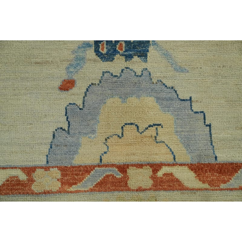 Handmade Wool Oushak Vegetable Dye Area Rug, Floral Geometric Carpet - 11' 8'' X 8' 9''