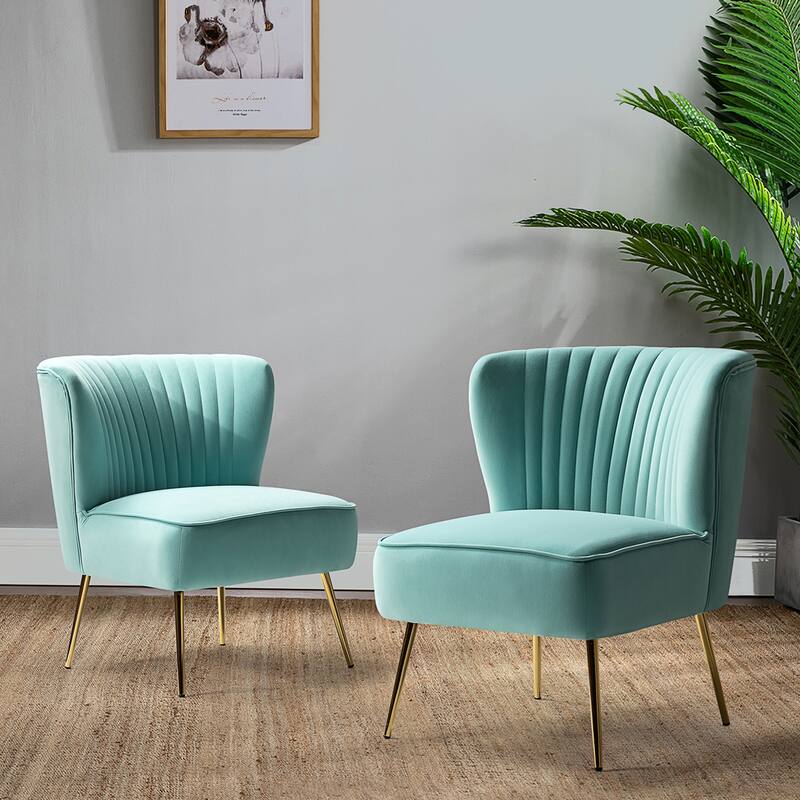 Monica Living Room Armless Accent Comfy Chair with Tufted Back and Metal Legs by HULALA HOME
