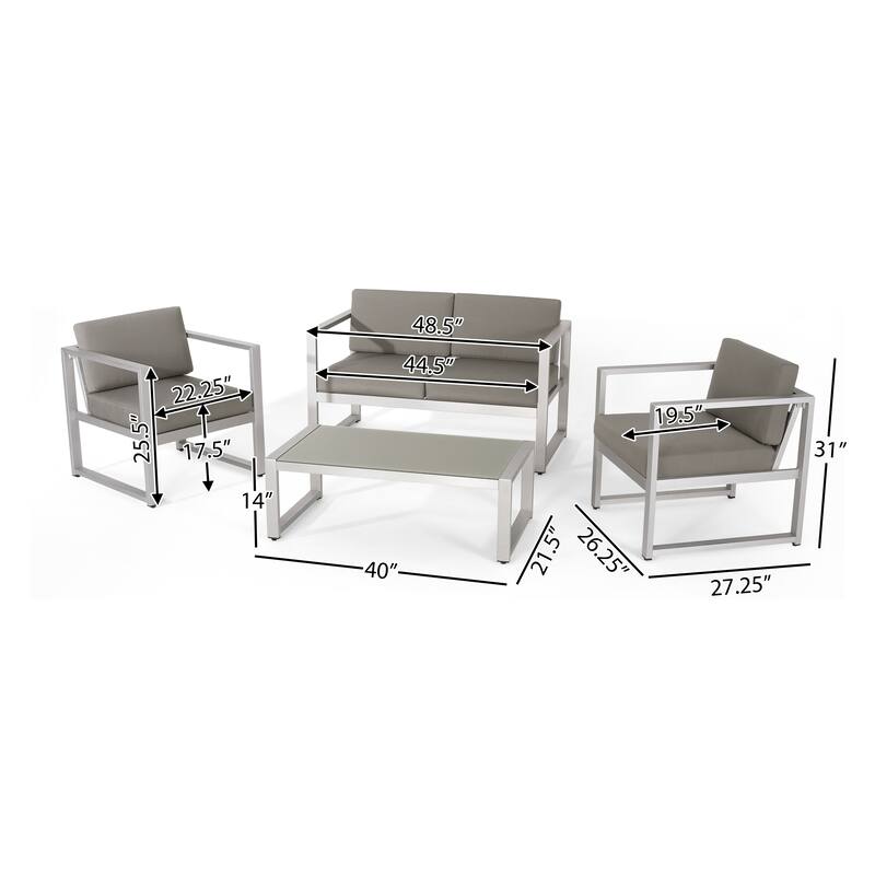 4 Piece Outdoor Sectional Sofa Set, Patio Aluminium Conversation Furniture Sets with Coffee Table and Cushions