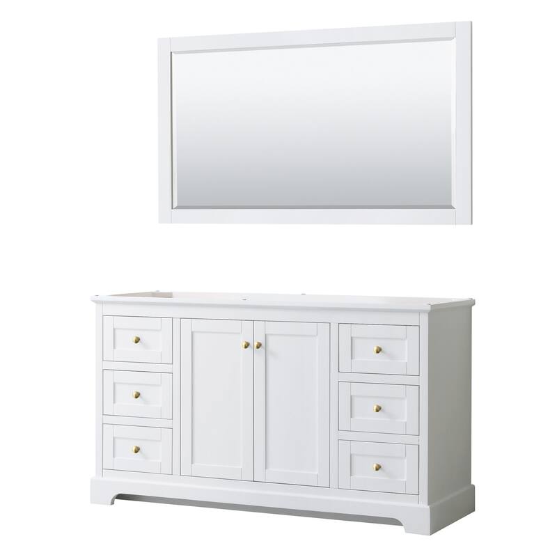 Wyndham Collection Avery 60" Single Free Standing Vanity Cabinet - - White / Brushed Gold Hardware