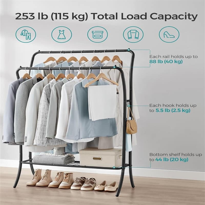 Clothing Rack with Shelves - 18.1"D x 39.4"W x 61"H