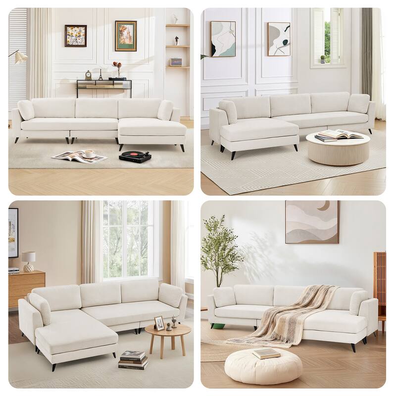 120" 3 Seater Chenille Upholstered Modular Sectional Sofa With Chaise Lounge