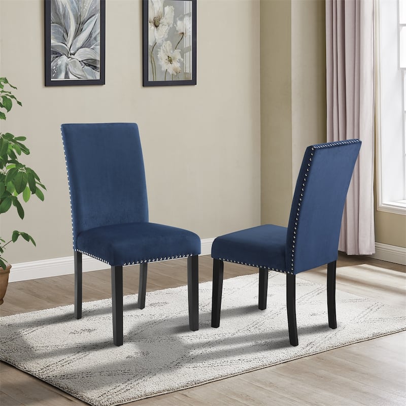 Contemporary Velvet Dining Chair with Nailhead Trim,Set of 2 - Blue