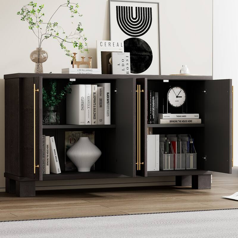 Wood Sideboard with Adjustable Shelves and Gold Handles