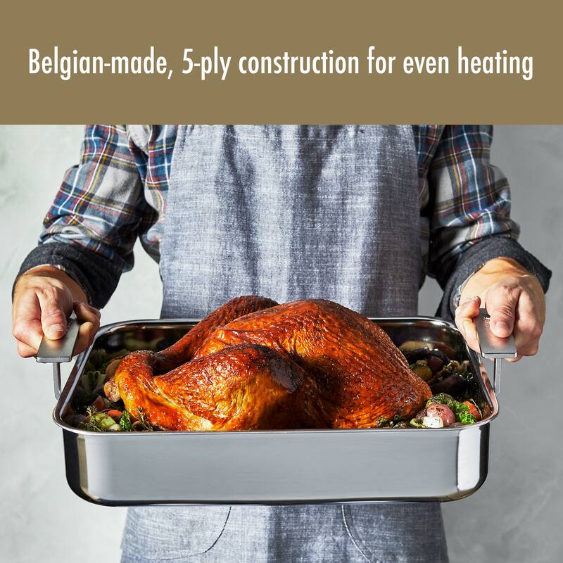 Demeyere Industry 5-Ply Stainless Steel 15.7 X 13.3-inch Roasting Pan - 15.7" x 13.3"