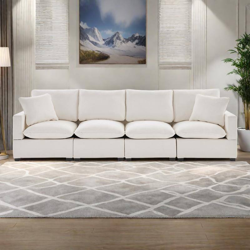 110" Chenille Modular Sectional Sofa with 2 Pillows, 4-Seater, 330lb Capacity