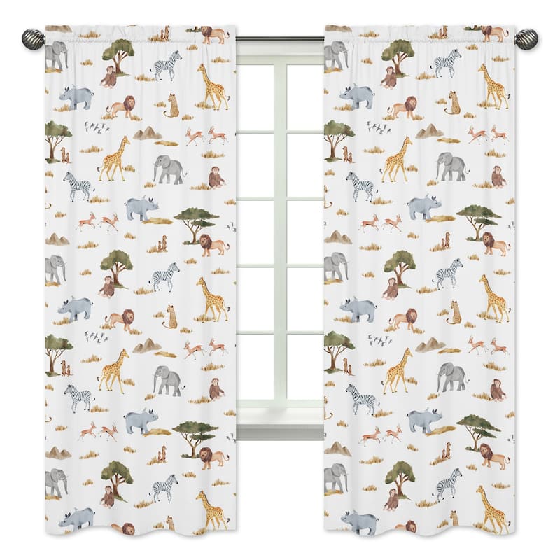 Jungle Animal 84in Window Treatment Curtain Panels Hunter Green Grey Black and White Safari Elephant Giraffe Lion Monkey Leopard