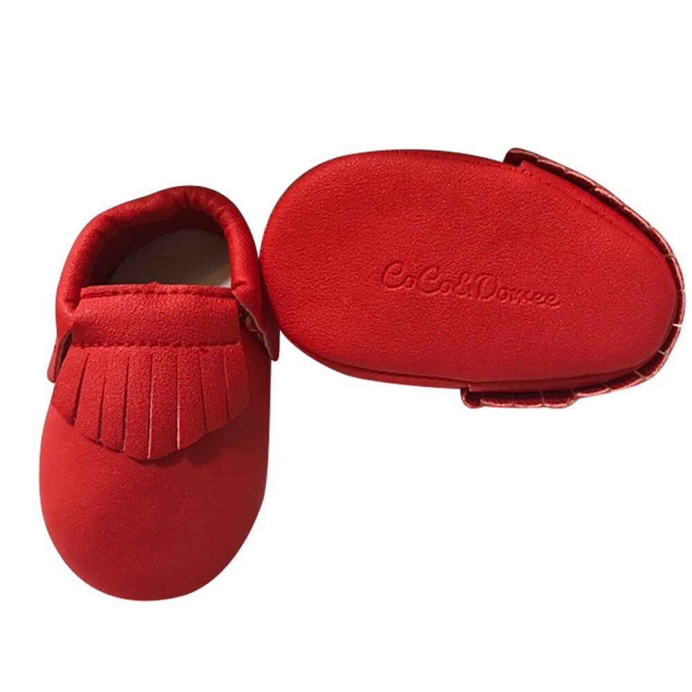 Shop Baby Girls Red Soft Sole Faux Leather Tassel Moccasin Crib