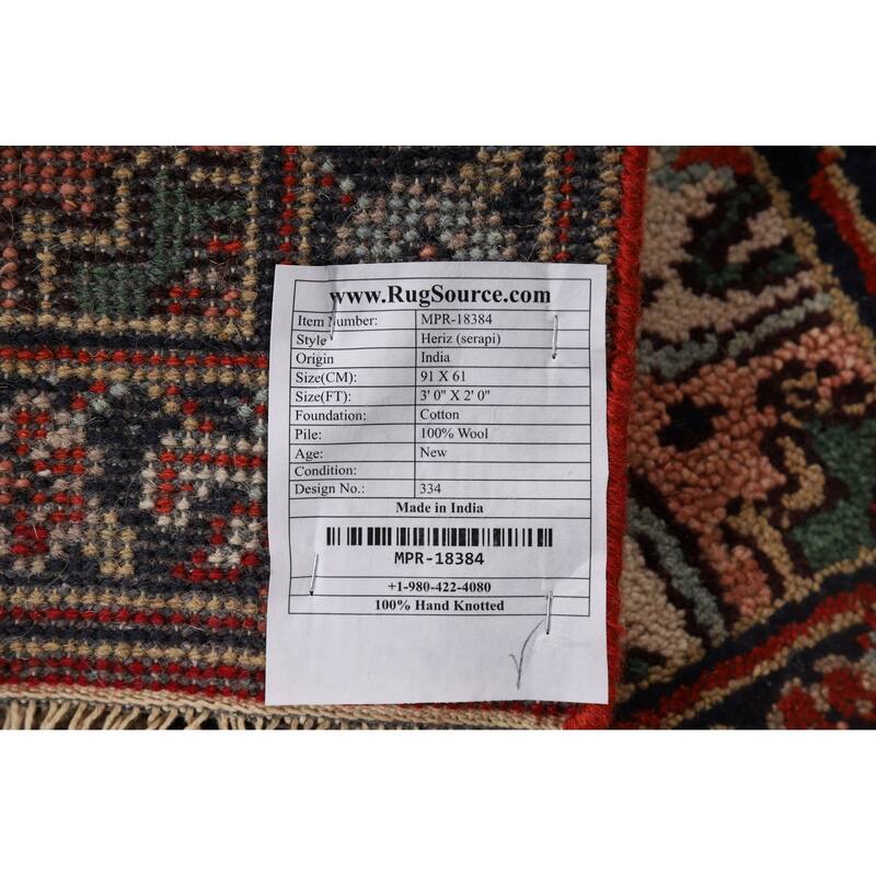 Heriz Serapi Indian Accent Rug Handmade Wool Carpet - 2'0" x 3'0"