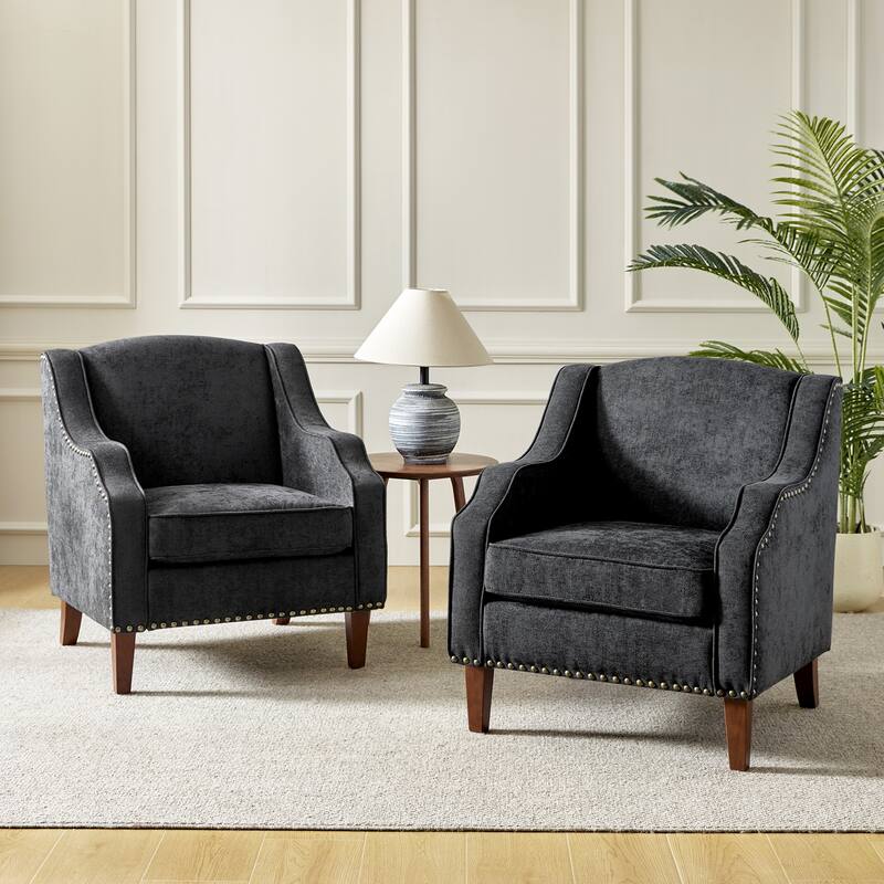 Lucretius Armchair with Nailhead Trim Set of 2 by HULALA HOME - CHARCOAL