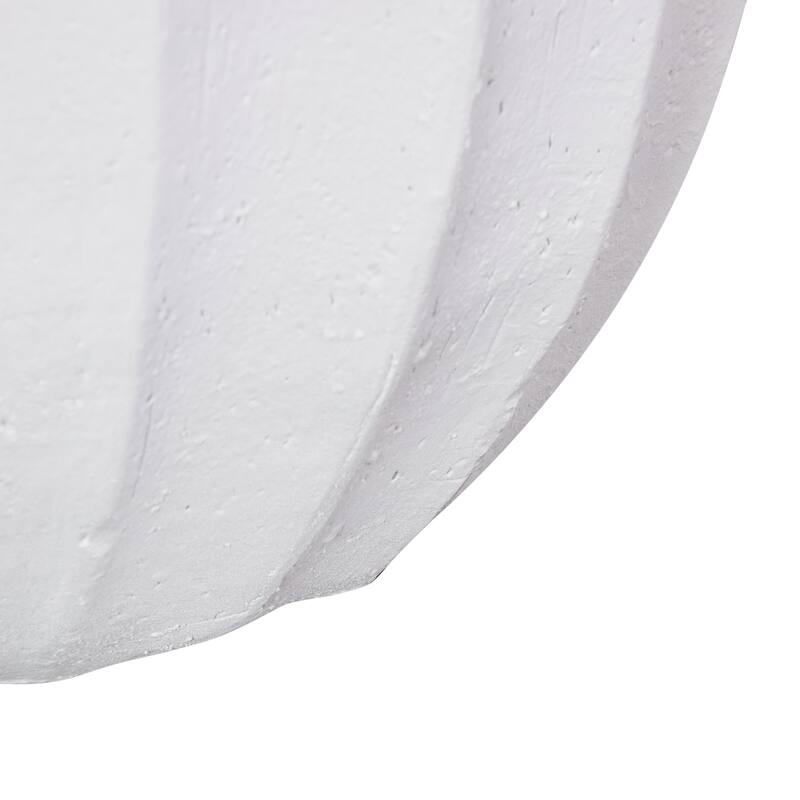 White Magnesium Oxide Wide Decorative Vase with Carved Grooves