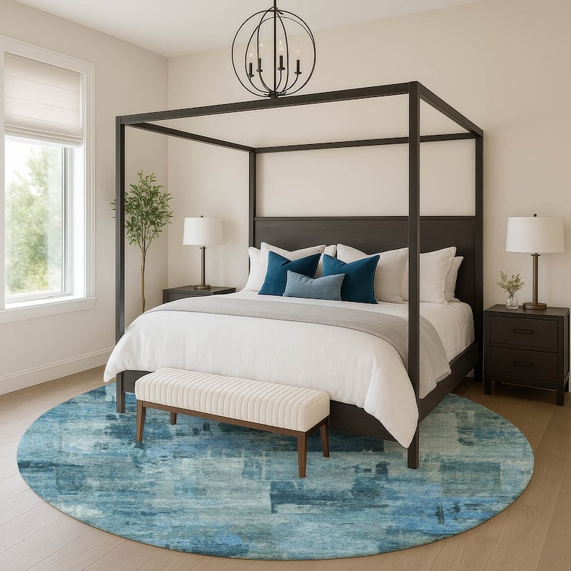 Premium Washable Super Soft Modern Prota Mayfield Rug - Blue - 8' x 8'