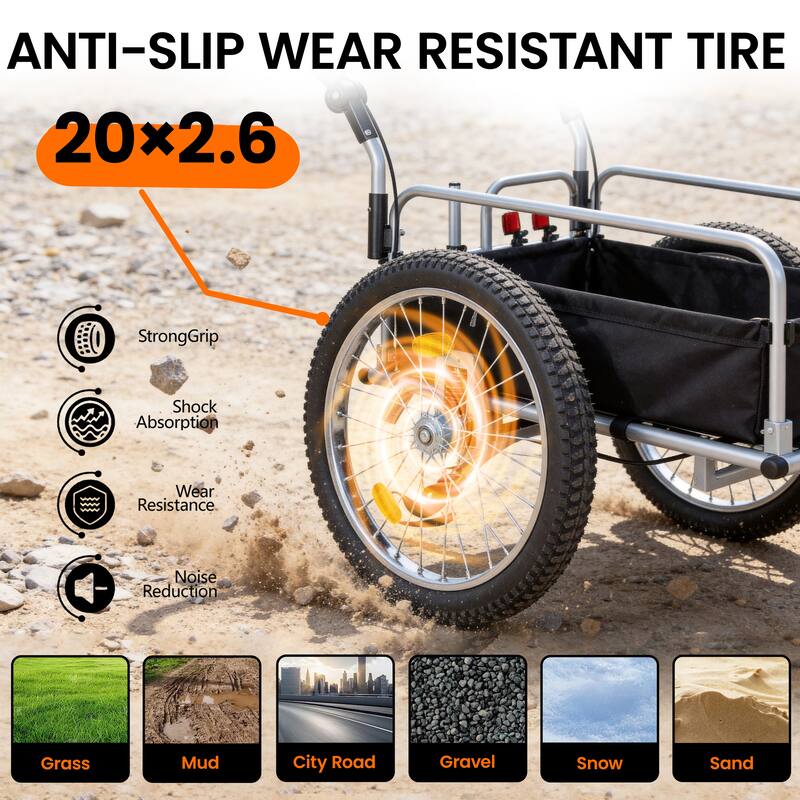 3-in-1 Heavy-Duty Bike Cargo Trailer, Upgraded 20" Wide Fat Tires, 150lbs Capacity, Steel Frame, Convertible Stroller Pull Cart