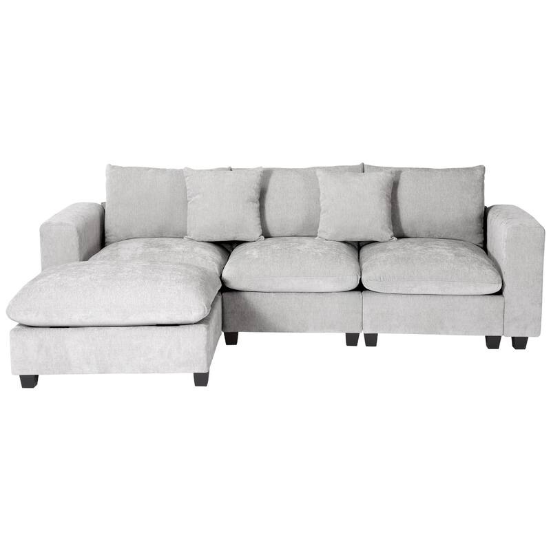 Lucca 4-Piece Chenille Upholstered Modular Sectional with USB Port - Light Gray