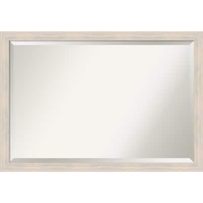 Beveled Wood Bathroom Wall Mirror - Hardwood Whitewash Narrow Frame - Hardwood White Wash Narrow