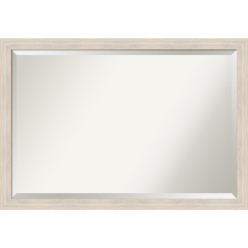 Beveled Wood Bathroom Wall Mirror - Hardwood Whitewash Narrow Frame - Hardwood White Wash Narrow
