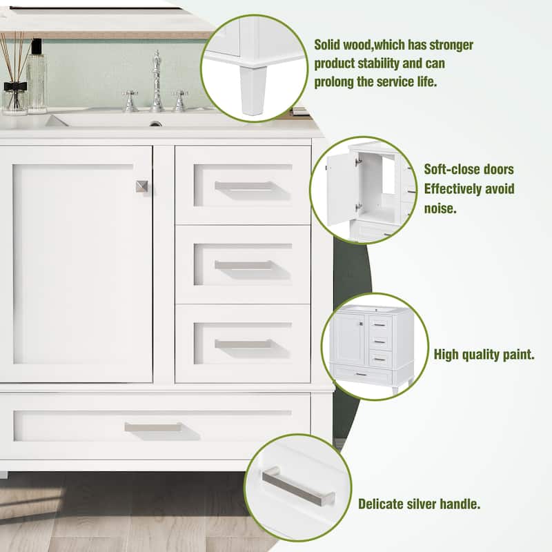 Modern Bathroom Vanity, 30" Freestanding Cabinet with Sink, Bathroom Storage Cabinet with Soft Closing Door and 3 Drawers
