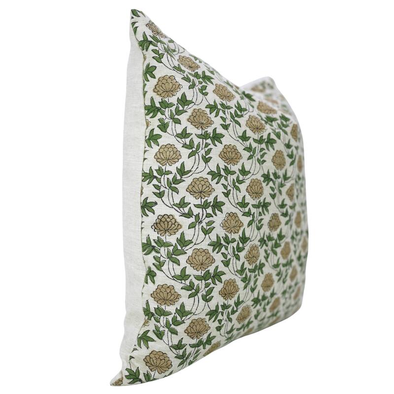 Fabdivine Soft Cotton or Linen Hand Block Print Floral Pillow Cover for Home Décor