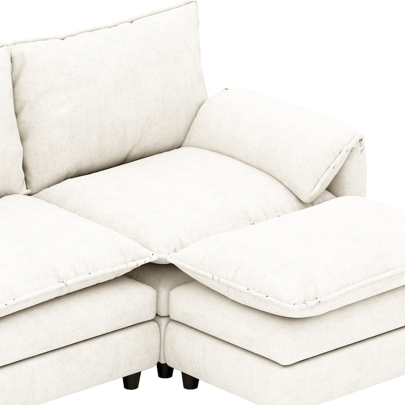 142 Inch Modular Velvet Sectional Sofa with Movable Ottoman Pillow Armrest and Deep Seats for Living Room Apartment or Office