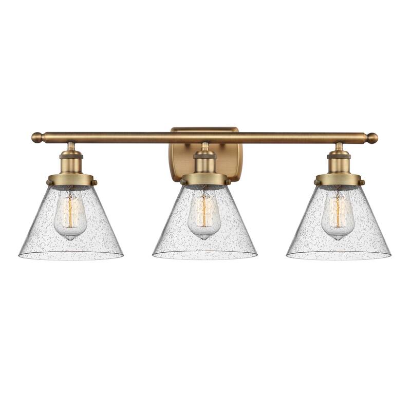 Innovations Lighting Ballston Urban Cone - 3 Light 28" Bath Vanity Light - Brushed Brass/Seedy