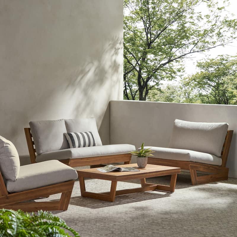 Sherwood Outdoor 4-Seater Wood Chat Set by Christopher Knight Home